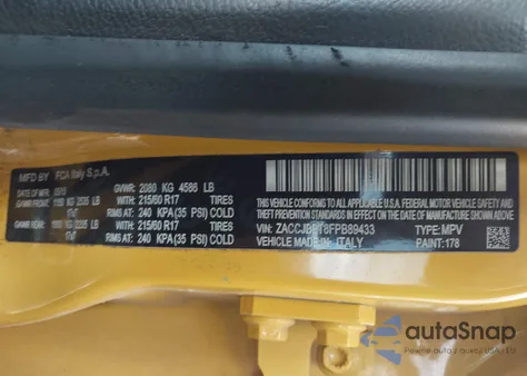 2015 Jeep Renegade Latitude from USA, damaged, VIN ZACCJBBT8FPB89433